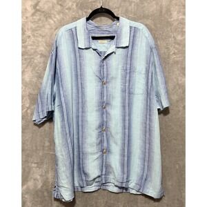 TOMMY HILFIGER  LINEN HAWAIIAN RESORT SHIRT 3XL Blue Striped Original Fit